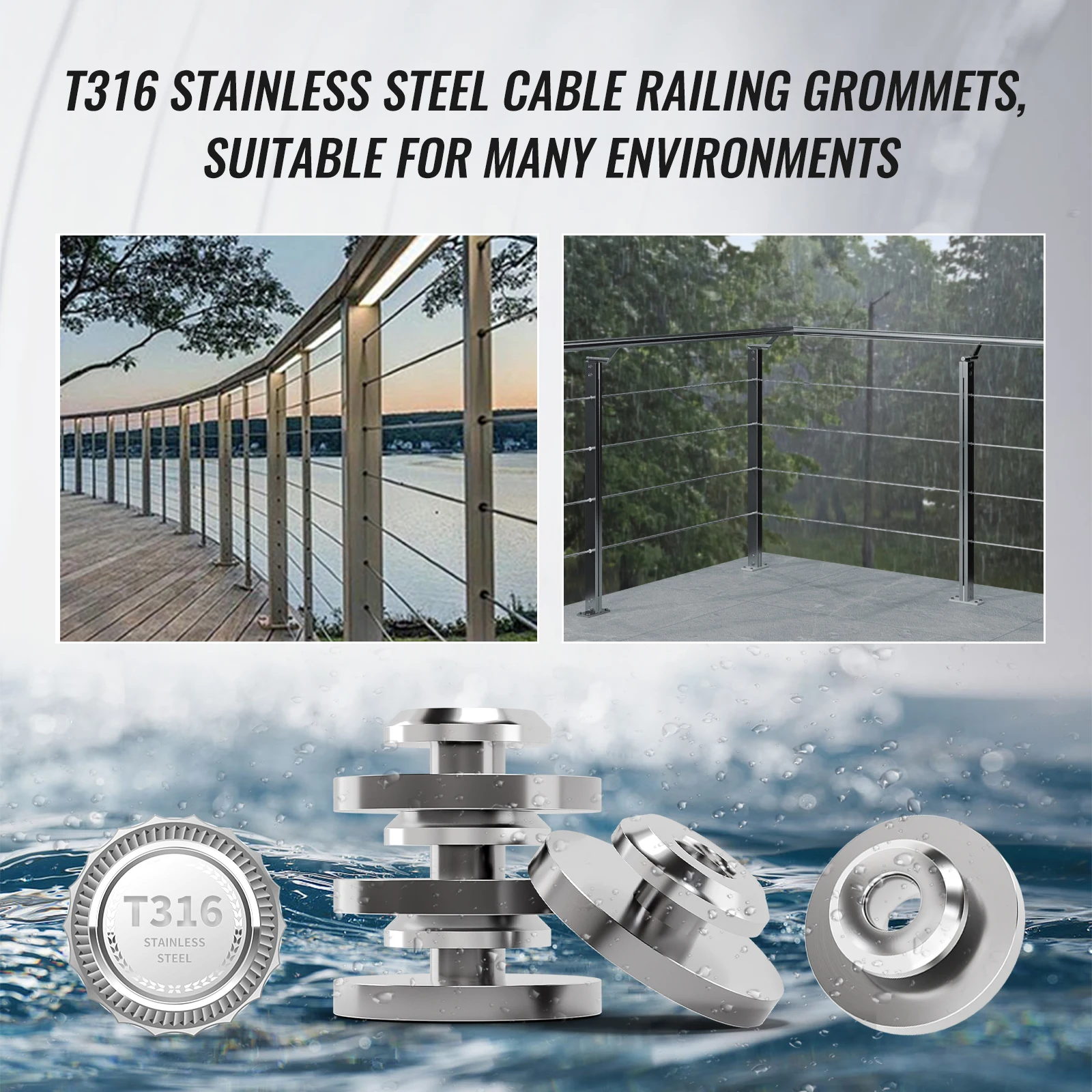 Stainless Steel Horizontal Wheel Protector Cable Kit, Horizontal Wheel Cable Railing Protective Sleeve