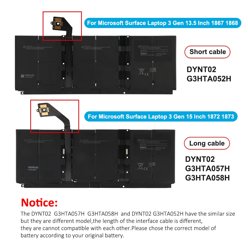 G3HTA052H DYNT02 Replacement Laptop Battery For Microsoft Surface Laptop 3 13.5 inch 1867 1868 For Laptop 4 1950 1952 1958 1959
