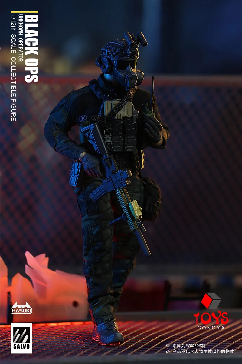 In Stock HASUKI SA01 1/12 Black Ops Soldier Action Figure 6