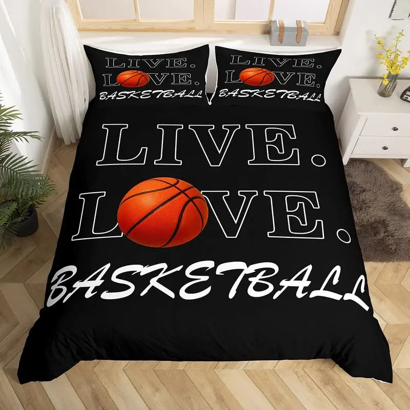 Basketball Duvet Cover Set King Size,Tie Dye Bedding Set 3pcs for Kids Teens Room,Ball Sports Game Watercolor Comforter Cover