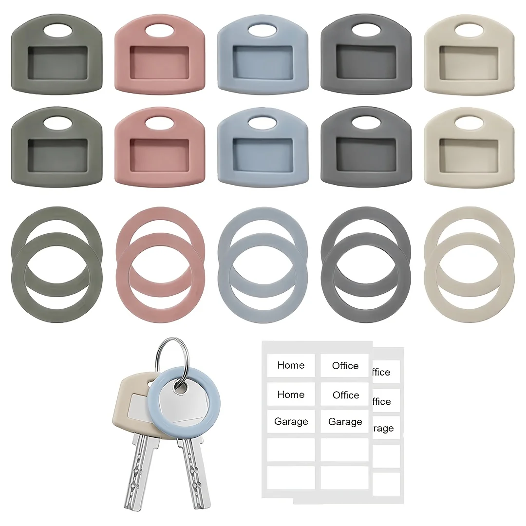 50pcs Silicone Key Caps with Label Key Tags -Color-Coded for Home Office House Keys,Protector Cover,Identification Label System