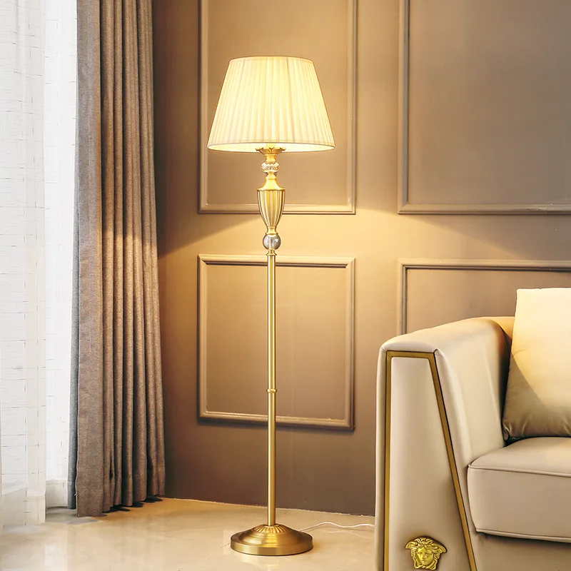 

All-copper floor lamp living room American bedroom bedside lamp light luxury European retro French high-end vertical table lamp