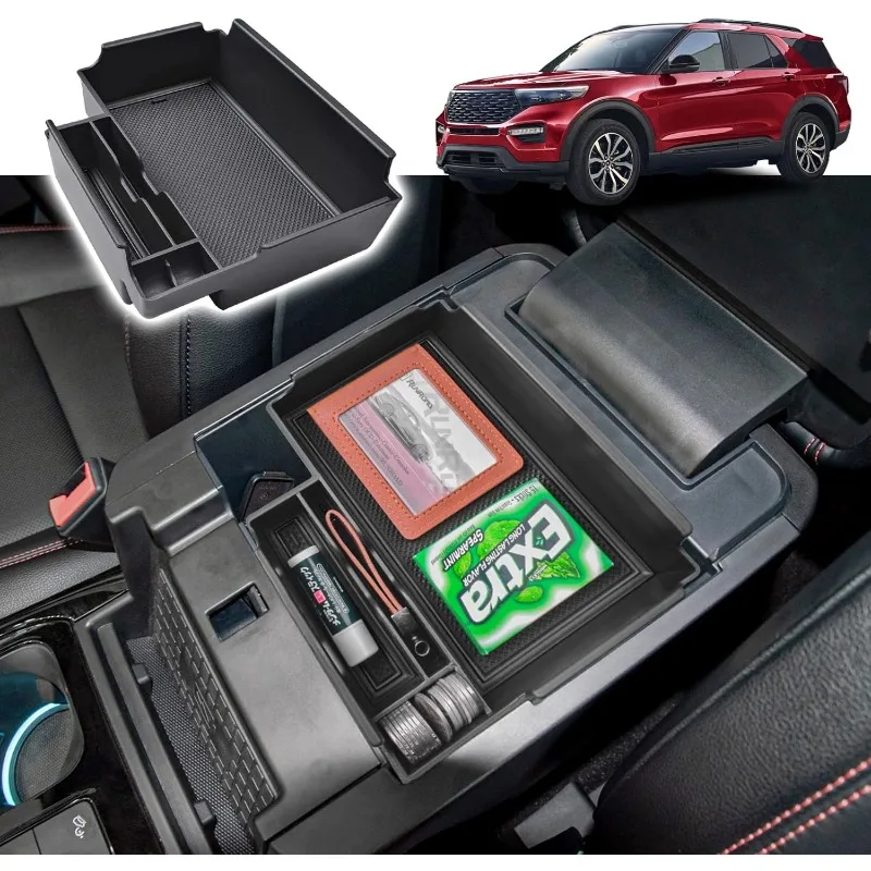Ulepszona taca organizacyjna konsoli środkowej kompatybilna z akcesoriami Ford Explorer 2025 2024 2023 2022 2021 2020, taca podłokietnika ABS