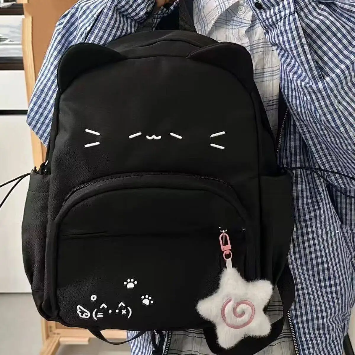 New Black  Detachable Backpack Original  Ear Design Text Books Bag Unisex Sports Outdoor Waterproof Bag