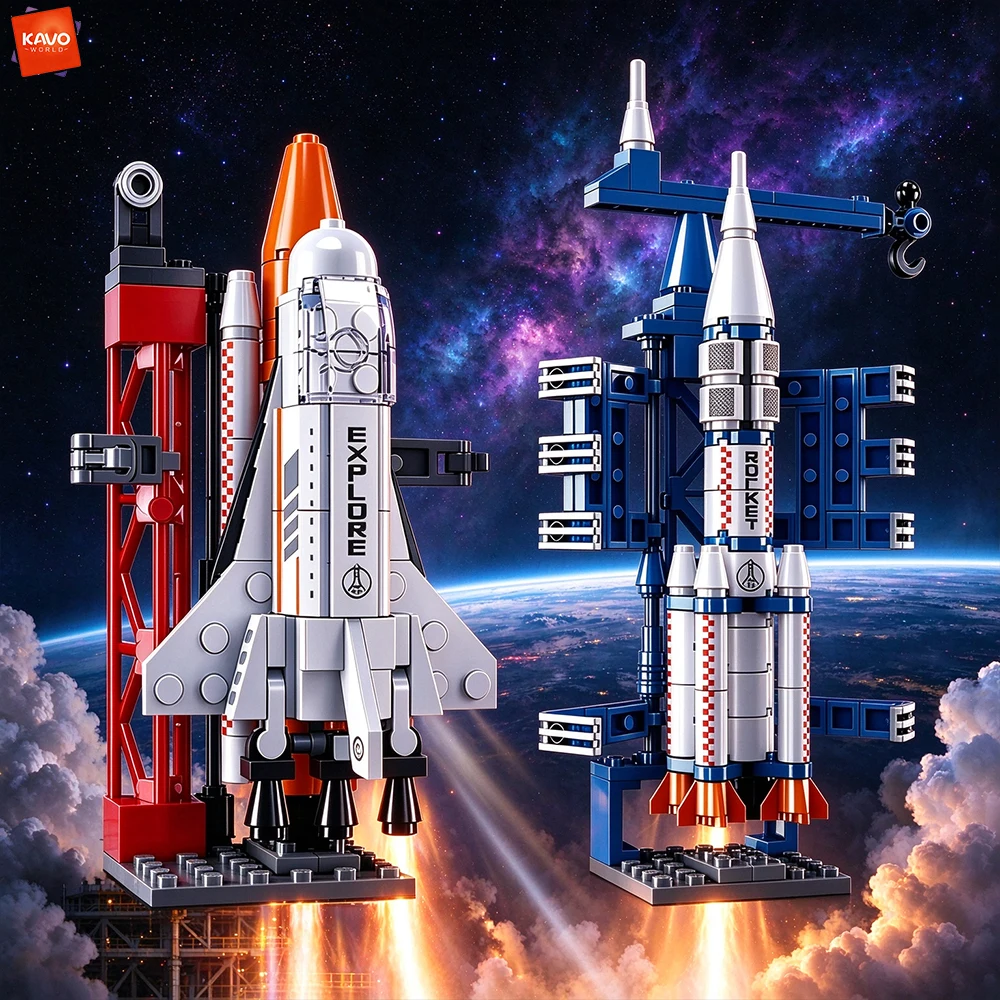 KAVOWORLD Space Rocket Launch Building Blocks Set Aerospace Exploration Model Bricks DIY Assemble Educational Toys for Adults