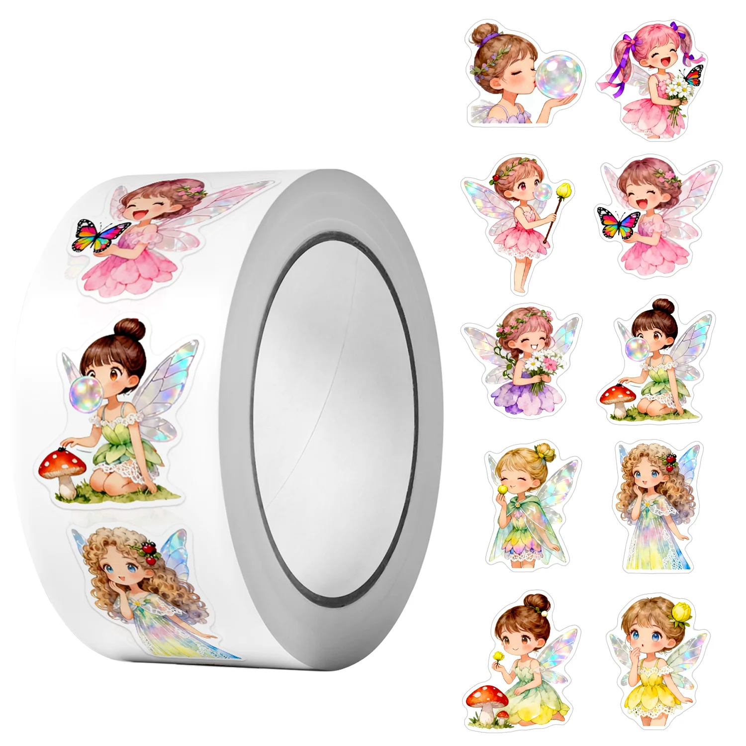1Roll (500 Stuks) cartoon Mooie Bloem Elf Stickers 2.5 cm/1 ''Festival Party Gunsten Ambachtelijke Decoratie Afdichting Gift Scrapbooking Label