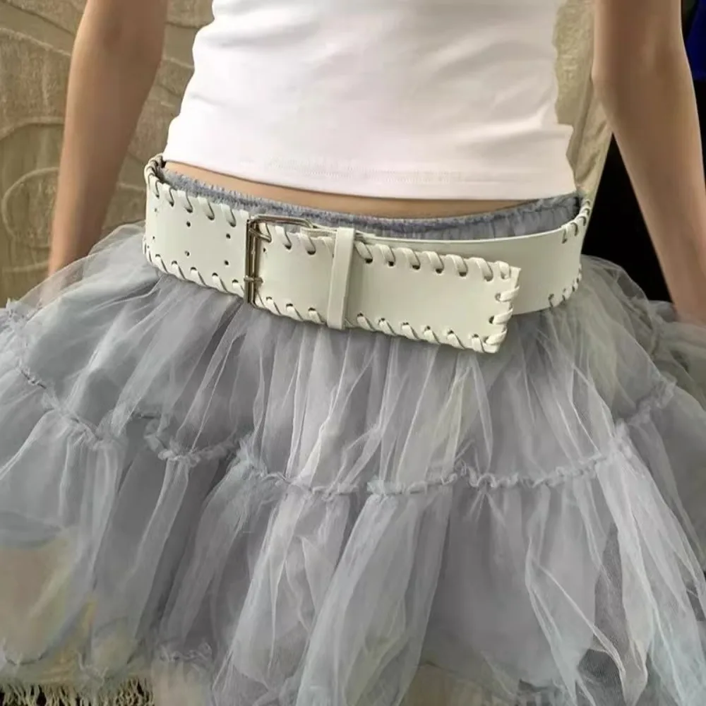 شخصية المنسوجة بولي Leather حزام من الجلد Y2k Harajuku المرأة حزام عريض الكورية نمط حزام خصر قبعات رعاة البقر الغربية حزام فتاة حار