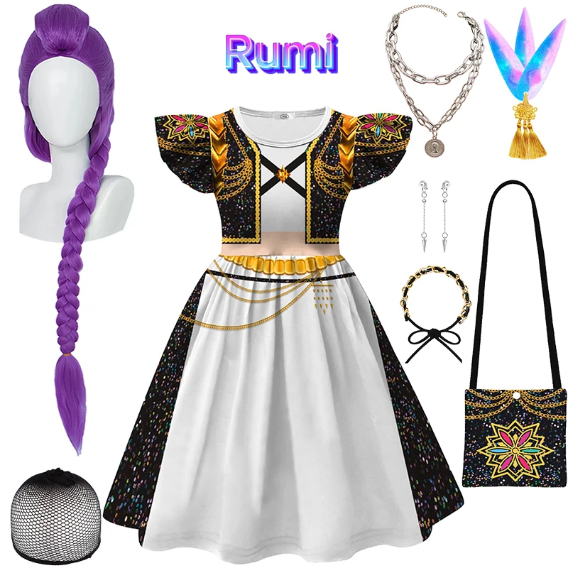 KPop الأفلام الشعبية شيطان هنتر فتاة فستان هالوين تأثيري رومي ميرا زوي حفلة تنكرية أداء كرنفال الأطفال زي