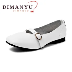 DIMANYU Women Flat Shoes Slip-on 2024 Spring New Genuine Leather Women Casual Shoes Large Size 35-43 Mother Shoes Women