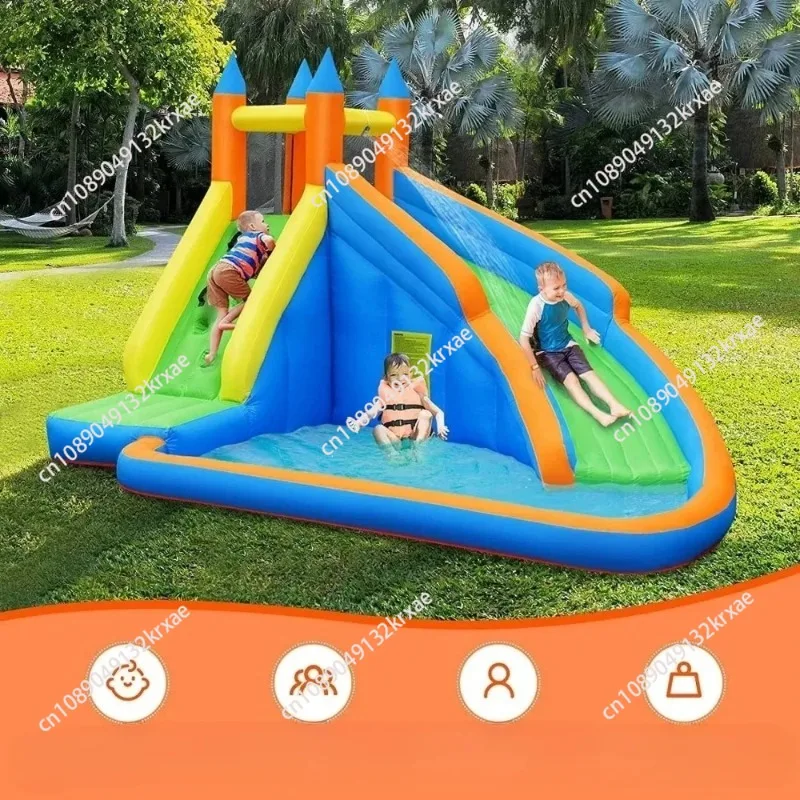 Inflatable Water Slide, Giant Bouncy Waterslide Park for Kids Backyard Outdoor Fun w/ 480w Blower, Climbing, Splash Pool,
