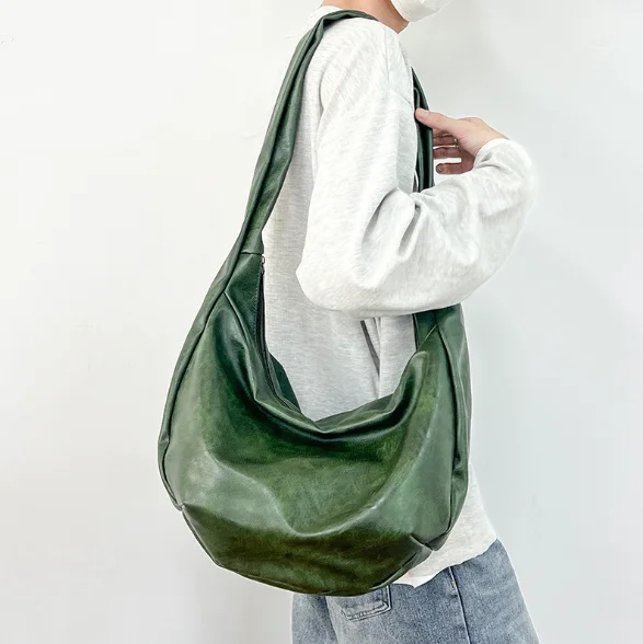 Japanese Style PU Leather Shoulder Bag Large Capacity Multi-Functional Casual Chest Pack Cool Solid Color Male Dumpling Bags sac
