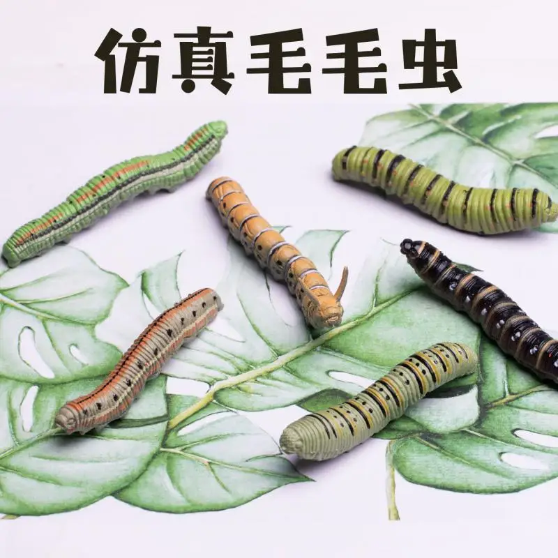 Simulation Caterpillar Crawling Insect Animal Model Prop Halloween Prank Miniature Fairy Garden Decoration 6pc/lot