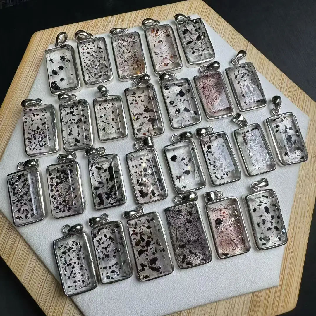 1 Pc Fengbaowu Natural Super 7 Pendant 925 Sterling Silver Square Shape Crystal Reiki Healing Stone Gift For Women