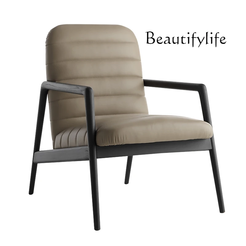 

Light luxury Italian minimalist sofa chair solid wood leather casual negotiation designer simple fashion