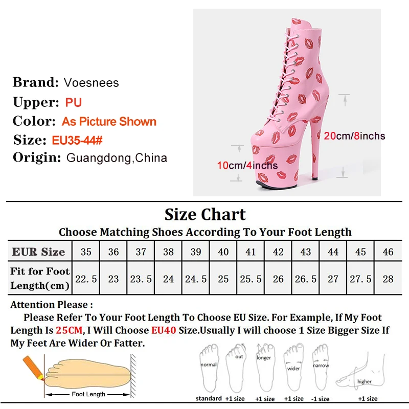 New 20CM/8inches Sexy Lipstick Print Women\'s Boots Exotic High  Platform Party High Heels Model ANKLE Boots Pole Dance Shoes