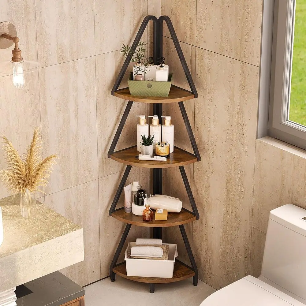 

4-ярусная полка-стеллаж, высокая промышленная витрина-стеллаж высотой 53,1 дюйма, узкая подставка для растений, книжный стеллаж в форме дерева для гостиной, спальни