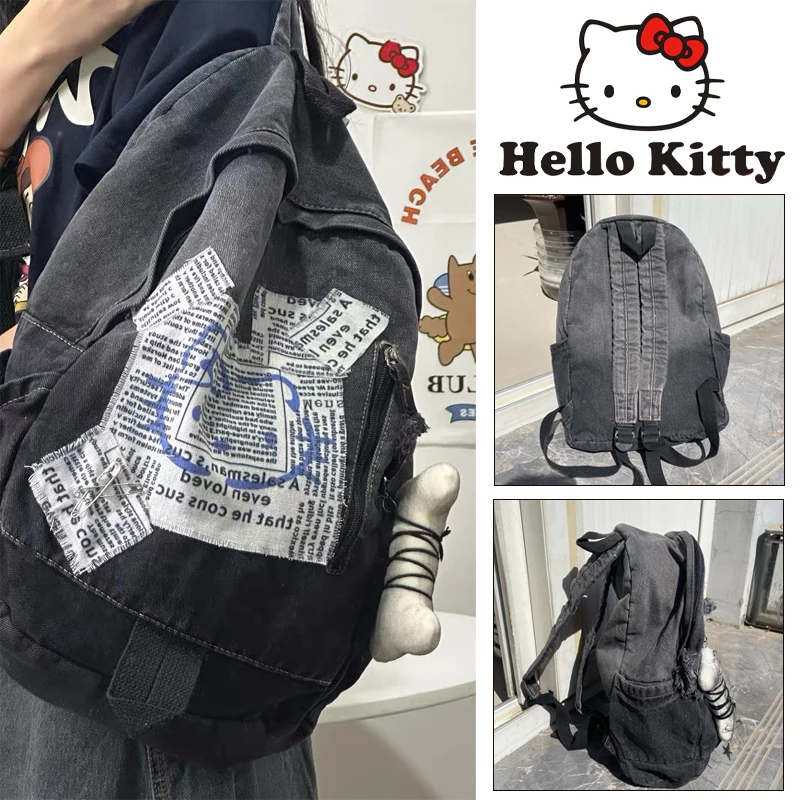 Sanrio Hello Kitty Backpack Cartoon Student School Bag Large Capacity Shoulder Bags Creative Laptop Bookbag Travel Duffel Bag