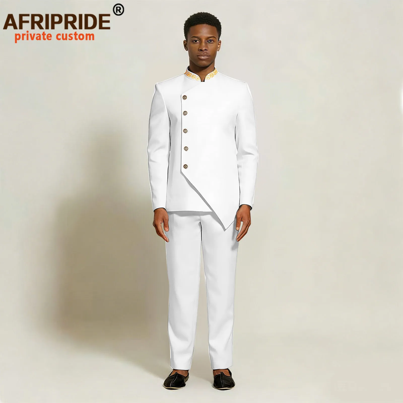 Dashiki Men Suit Slim Fit Embroidery Single Breasted Full Sleeve Blazer and Trousers Set Formal Outfits African Clothes 2616055