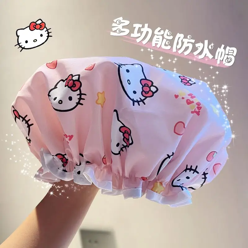 

Hello Kitty Cartoon Child Shower Cap Sweet Cute Waterproof Shower Hat Household Bathe Hat Double-Layer Oil Fume Prevention Gift
