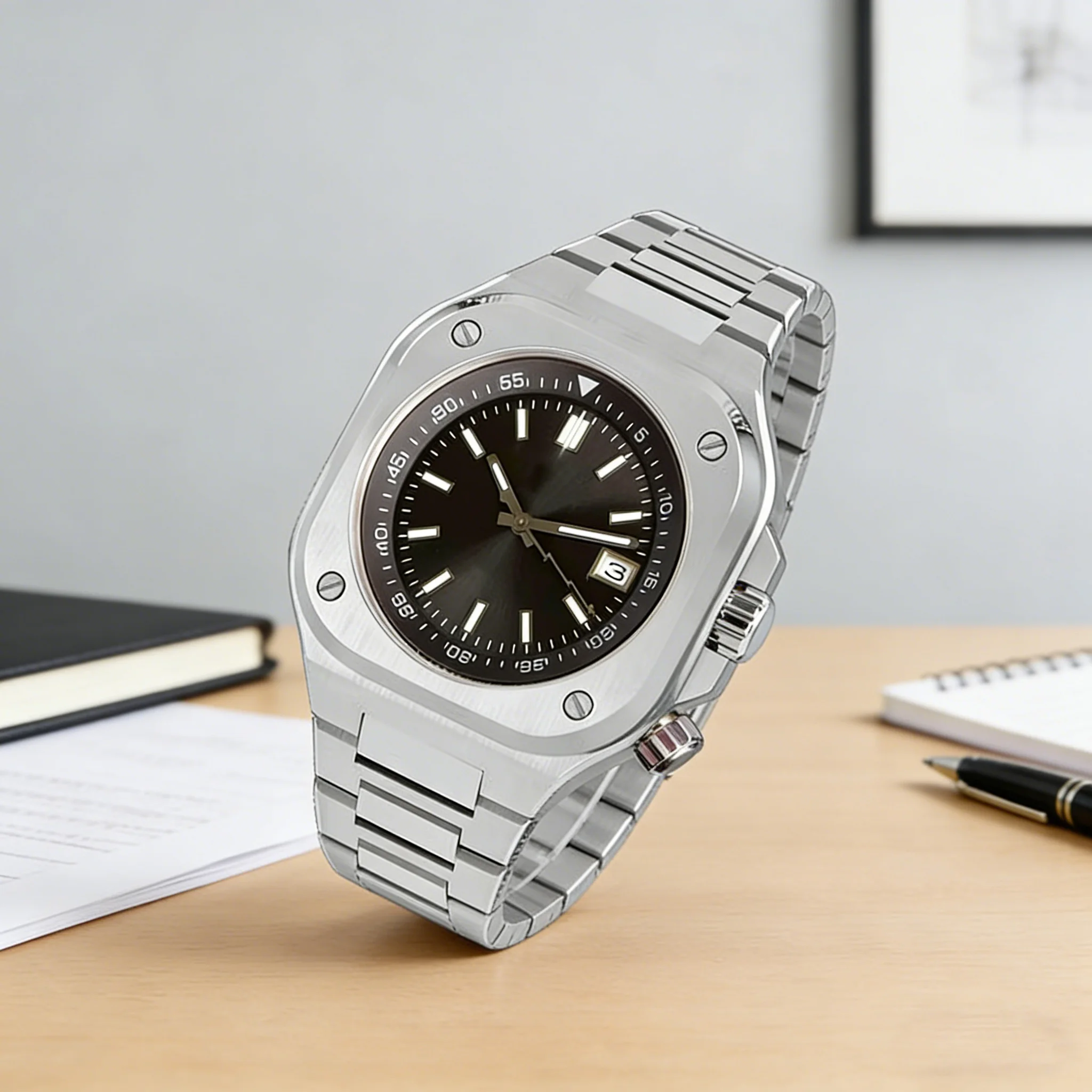 Tandorio Designed Automatic Watch for Men NH35 Movement Big Square Sapphire Crystal GMT Rotating Chapter Ring Luminous 42mm