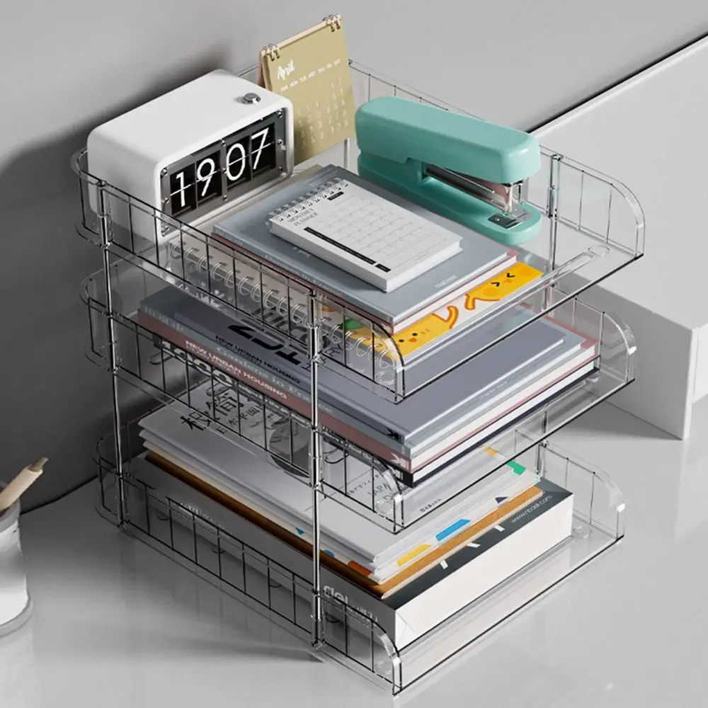 2/3 Tier Clear Desktop Organizer Space Saving Large Capacity A4 File Storage Tray Sturdy Plastic Desktop File Holders
