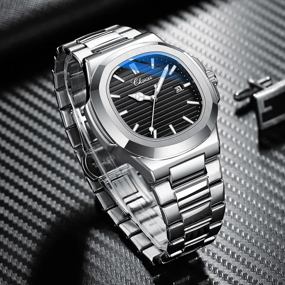 

Fashion Men's Watches Silver Stainless Steel Minimalism Casual Business Watches Men Luxury Quartz Wristwatch for Male Calendar