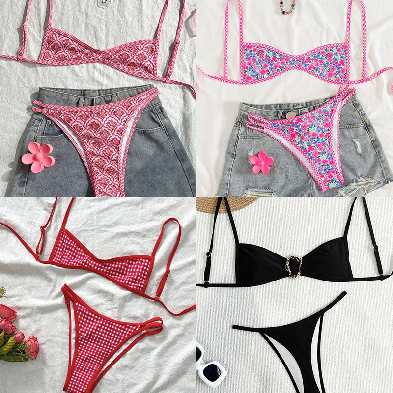 

Swimsuit Women 2025 New Bikini Beach Sexy Backless Lace Up Bikini Split Bathing Suit Women