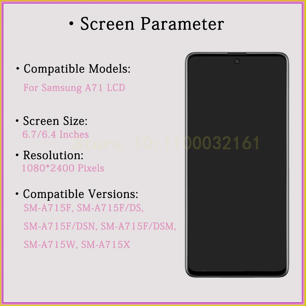 AMOLED Display For Samsung A71 LCD A715F Screen Digitizer Assembly For Samsung Galaxy A71 Display SM-A715W SM-A715F/DS LCD