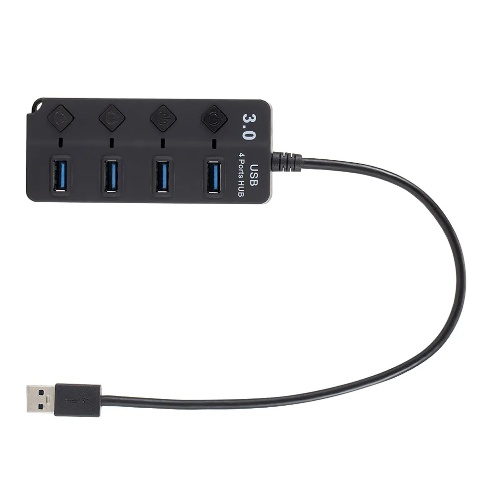 

4 Hub Usb 3.0 High Speed Splitter With Individual Switches For Usb Device Connector Laptop Pc Tablet Black