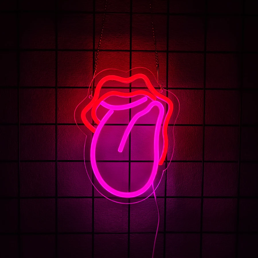 Lips Big Tongue Neon Sign, USB Powered LED Wall Decor Light for Bedroom Bar Pub Hotel Christmas Game Room Wedding Party Gift