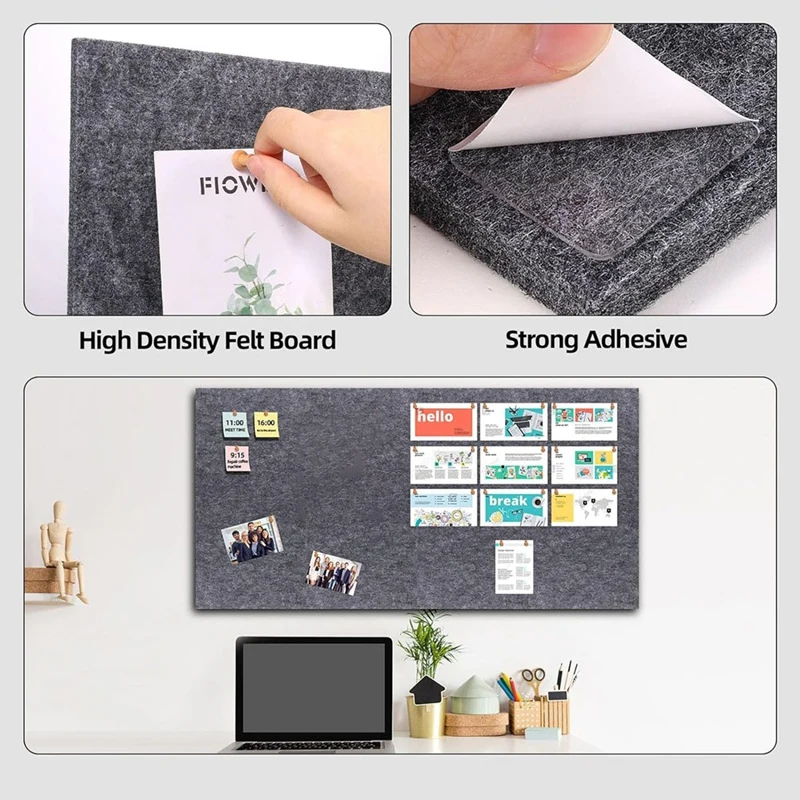 A35Q-Cork Board Wall Felt Board Tile With 60 Push Pins And Safe Removable Adhesive Labels For Bulletin Board In Office