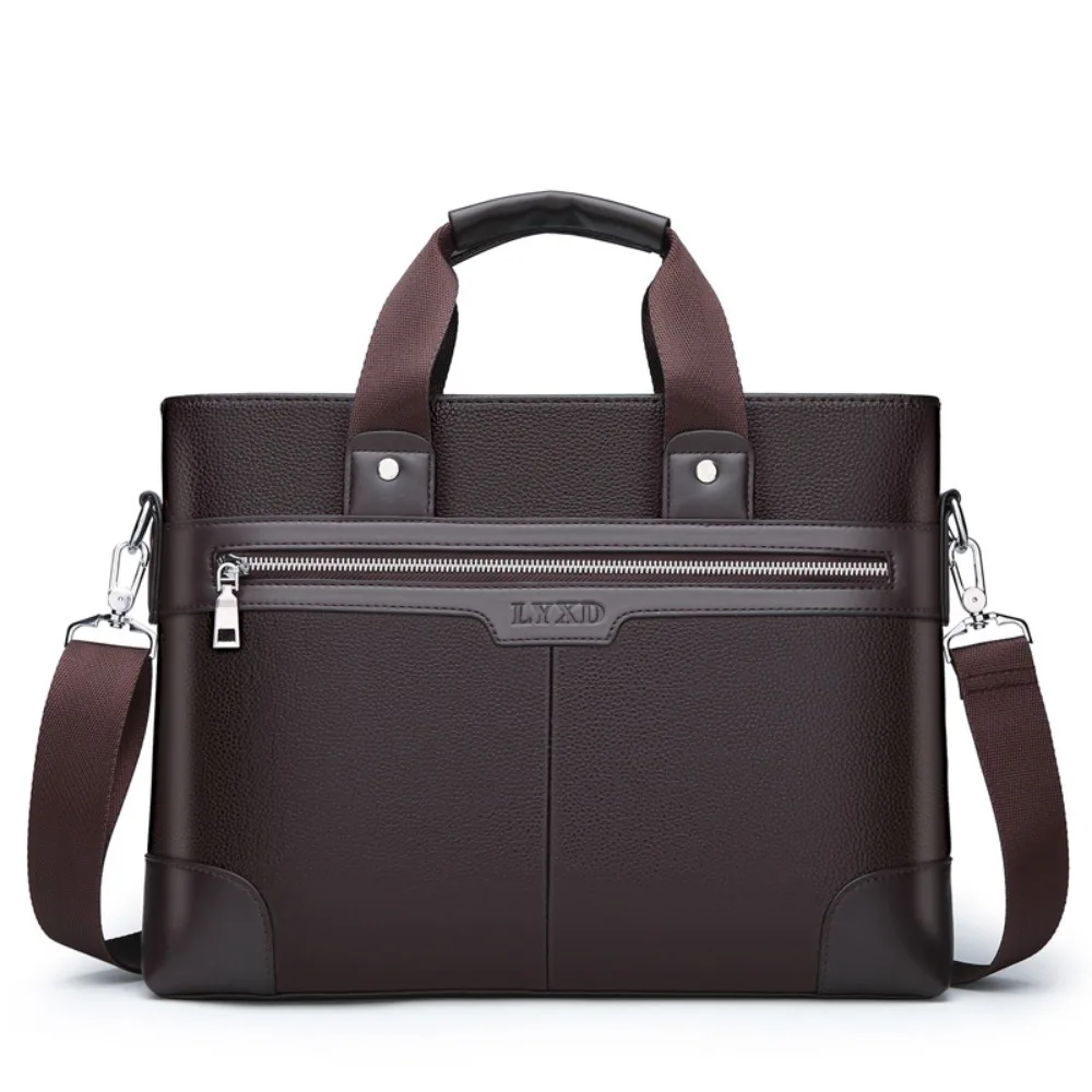 Large Capacity PU Leather Briefcase Paper Organizer Zipper Closure Business Documents Bag Oxford Cloth Multifunctional