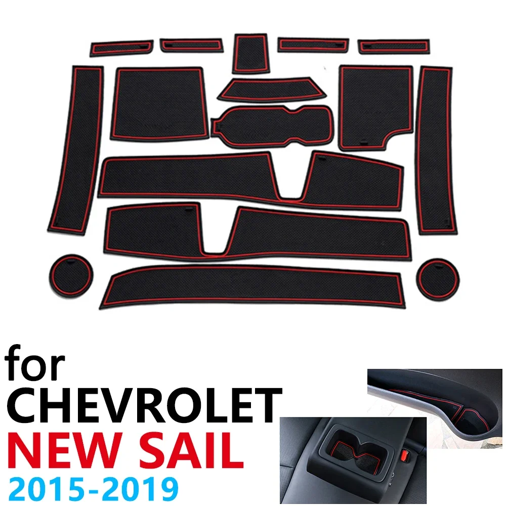 Anti-Slip Rubber Cup Cushion Door Groove Mat for Chevrolet Sail New Nueva Sail 3 2015 ~ 2019 Car Accessories mat for phone 2018