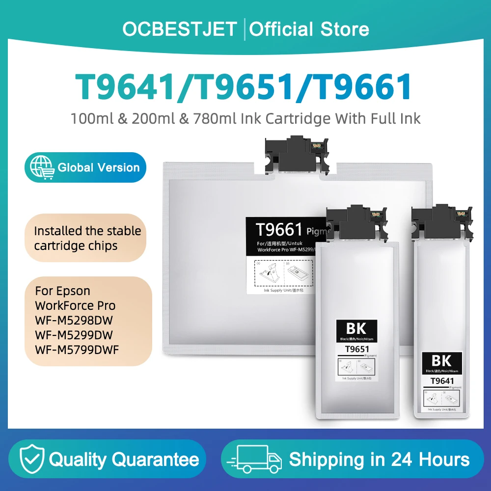 

Чернильный картридж T9641 T9651 T9661 с чипом для принтеров Epson WorkForce Pro WF-M5799DWF WF-M5299DW WF-M5298DW
