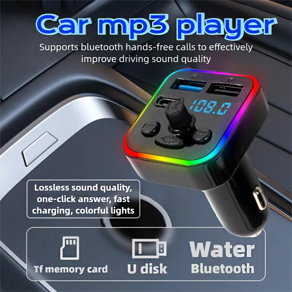 

Car Bluetooth MP3 Super Fast Charging USB One To Two Car Cigarette Lighter Charger USB Flash Drive TF Card Player