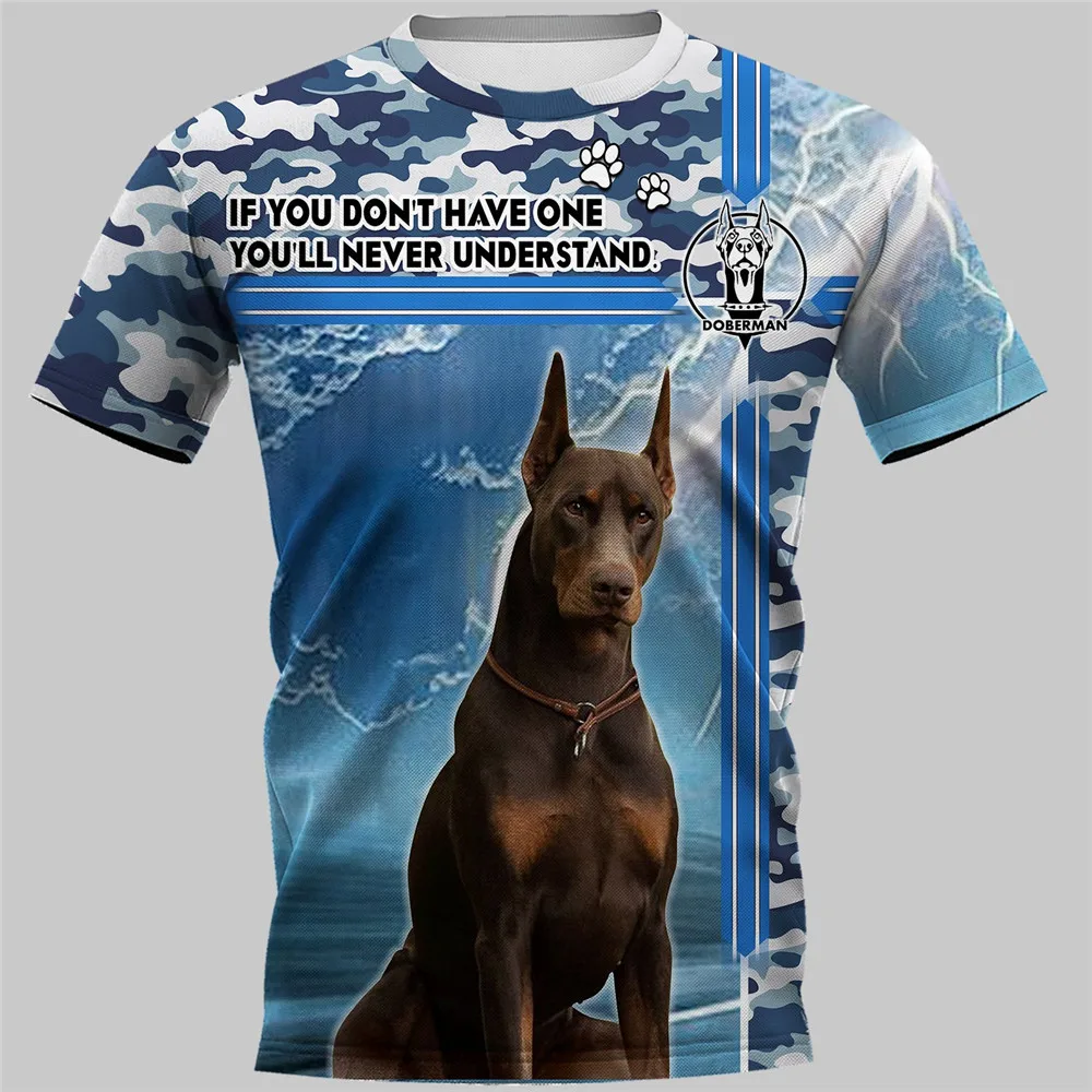 HX  Doberman T-shirt 3D Graphic Blue Camouflage T-shirts Fashion Man Pullover Tees Harajuku Streetwear Sportswear