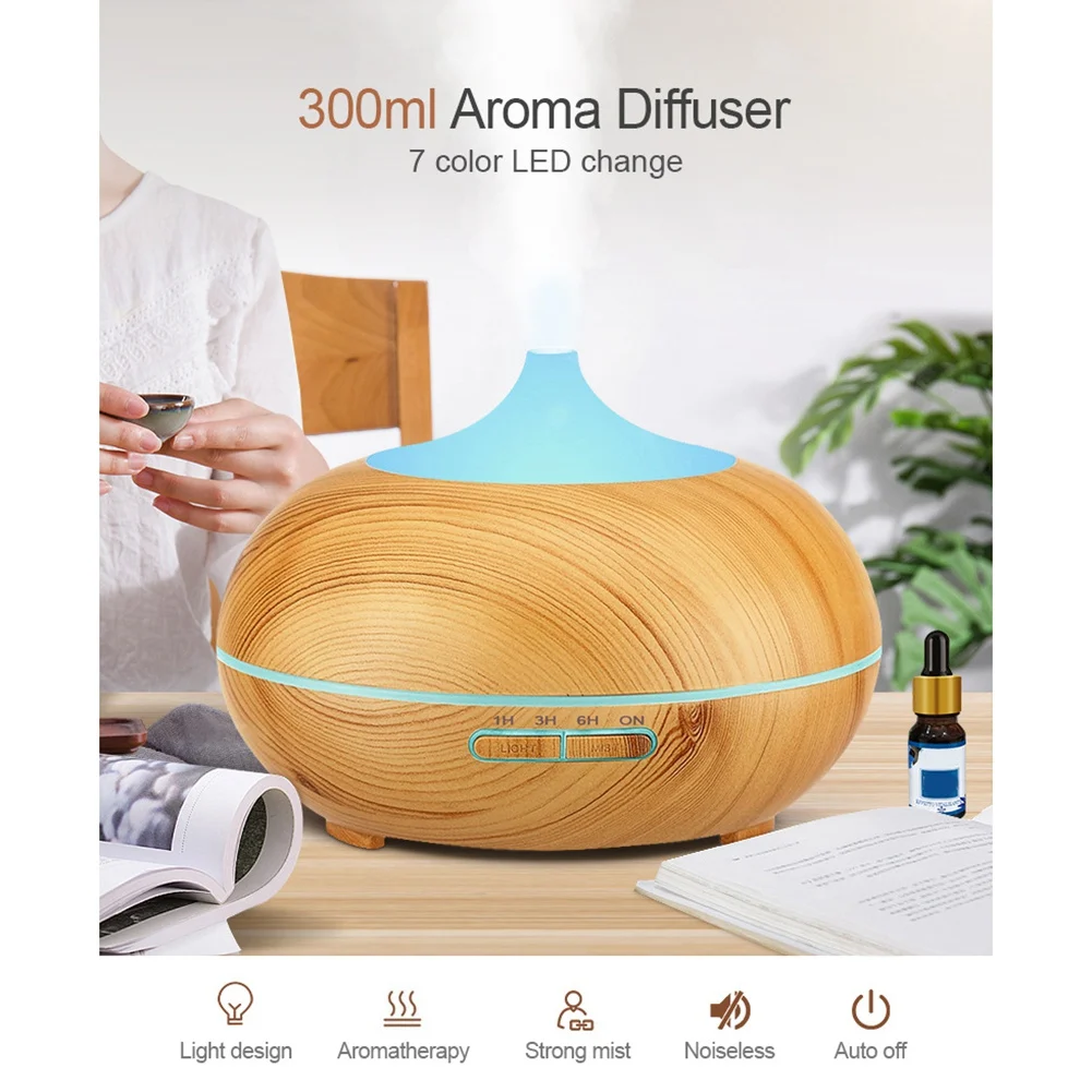 Difusores de óleo essencial 400ml, difusor de aroma ultrassônico, umidificador, névoa fria, desligamento automático sem água, luzes de 7 cores, plugue uk