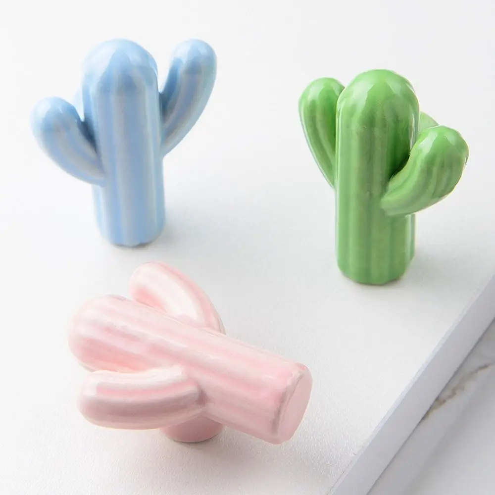 1pc Colorful Cactus Ceramic Handle w/screw Pull Knob Cute Decor Kids Room Door Cabinet Drawer Kindergarten School