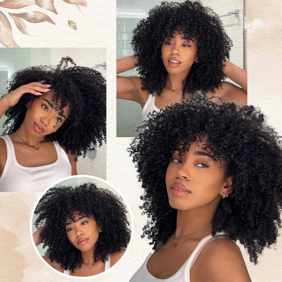 Halloween kurze Afro-Perücken mit Pony für schwarze Frauen, 35,6 cm lange synthetische Bob-Lockenperücke, Ombre-Braun, verworrenes lockiges Haar, Cosplay-Perücken
