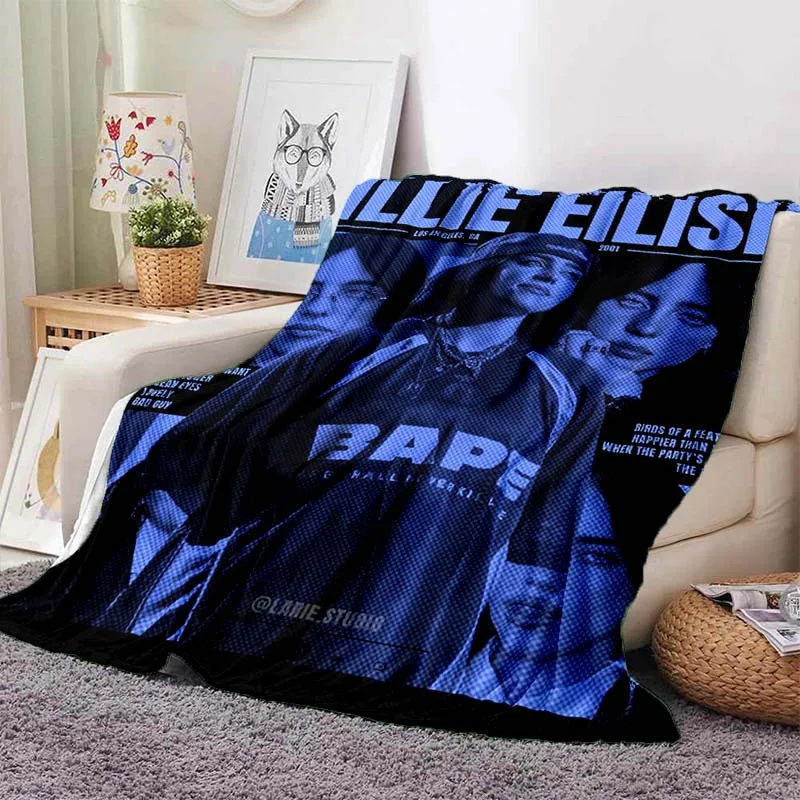 Billie Eilish Music Album Art Print Flannel Blanket Ultra Soft Warm Throw For Bedroom Sofa Living Room Indoor Home Decor Gift