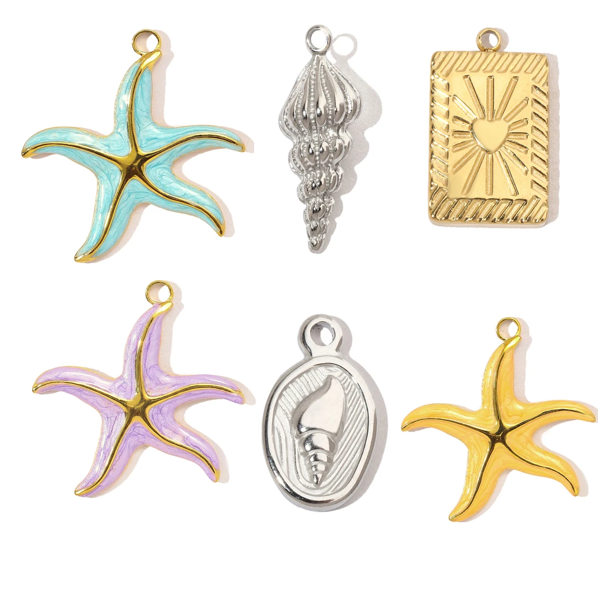 

3pcs/Lot Stainless Steel Enamel Starfish Pendants Conch DIY Charms Fashion Jewelry Making Necklace Earring Accessory