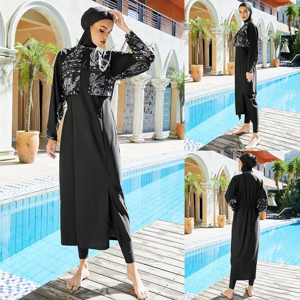 Muslim Swimsuits 3 Pieces Set Suit Full Cover Islamic Women Burkinis Long Sleeve Tops Pants Cap Swimwear Beach Swim Surfing Arab