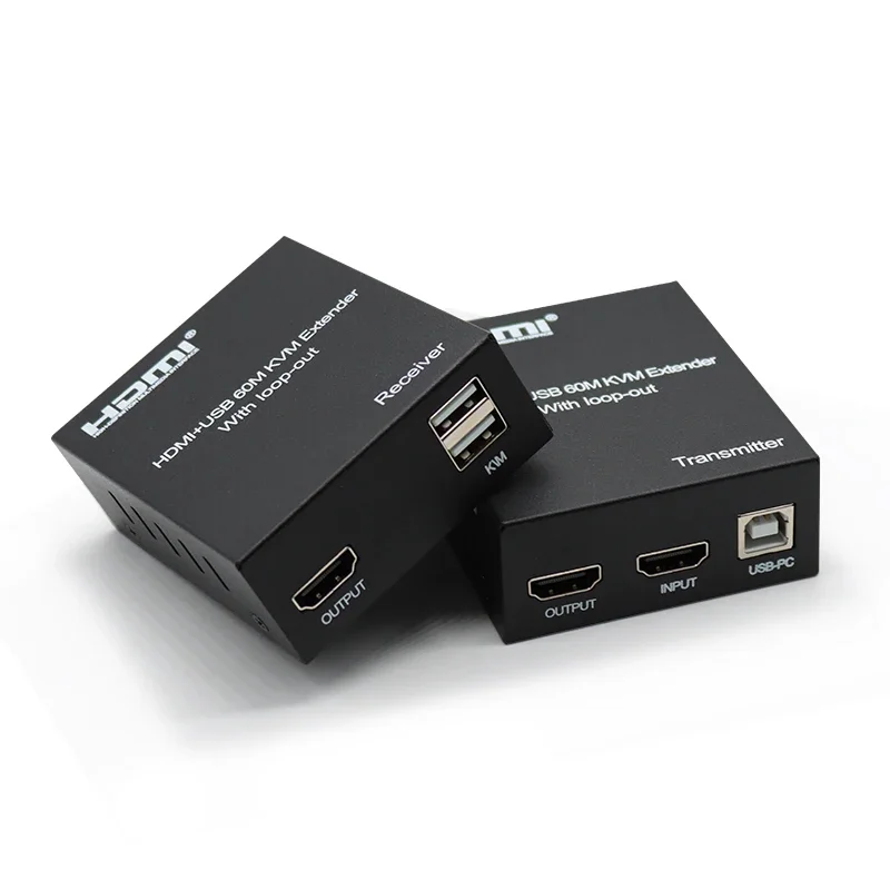 1080P HDMI KVM موسع 60 متر عبر Rj45 Cat5e/6 كابل HDMI KVM موسع الفيديو دعم USB ماوس لوحة المفاتيح التحكم لتلفزيون الكمبيوتر NVR