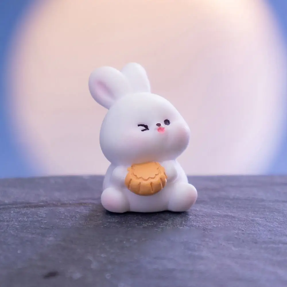 Cute Chinese Style Mooncake Rabbit Ornament Cartoon Mini Bunny Micro Landscape Resin Miniature Rabbit Figurine Home Desk