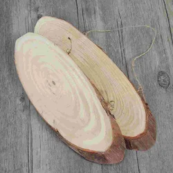 2Pcs Unfinished Oval Blank Wooden Disc Tree Log Slice Plaques with Rope for DIY Decoration Crafts Projects