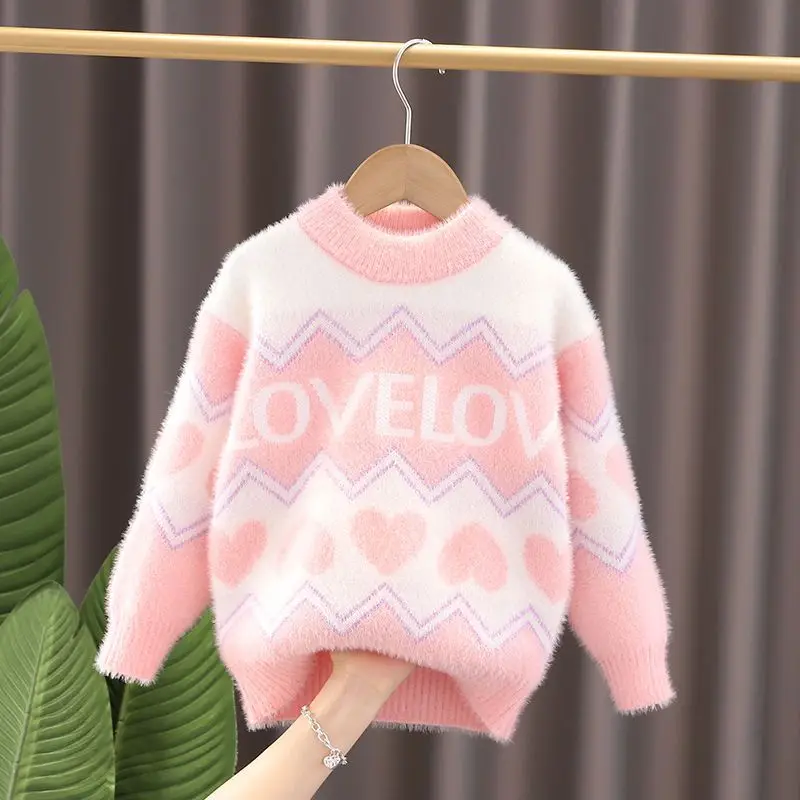 2-11 Years Girls' Sweater Autumn And Winter New Fashion Warm Children's Sweater Cute Baby Jumper Kids Knitted Base Shirt