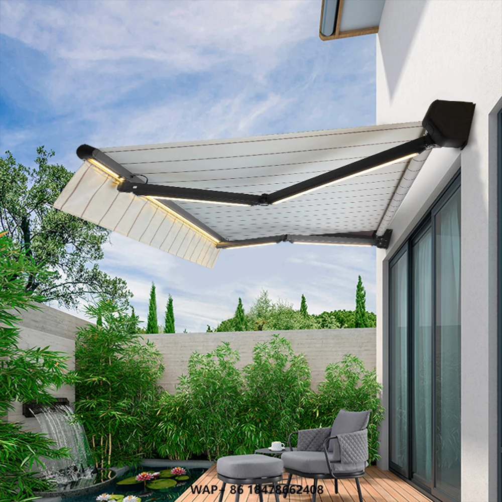 

Modern Aluminum Manual Retractable Sun Shade Canopy Coffee Shop Patio Wall Cover Remote Control for Roof Folding Awning