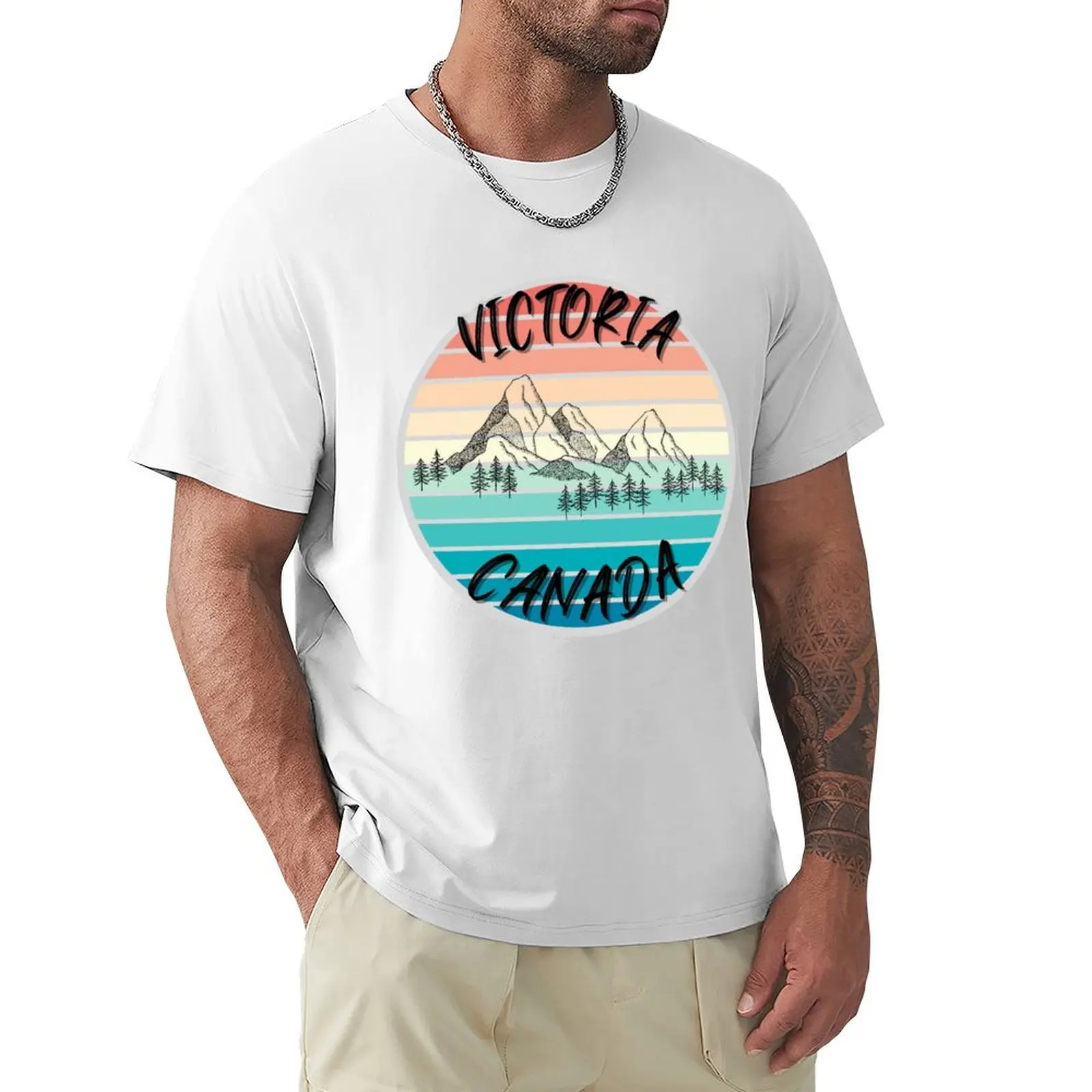 

Victoria Canada Mountain Scene T-shirt graphics vintage mens big and tall t shirts