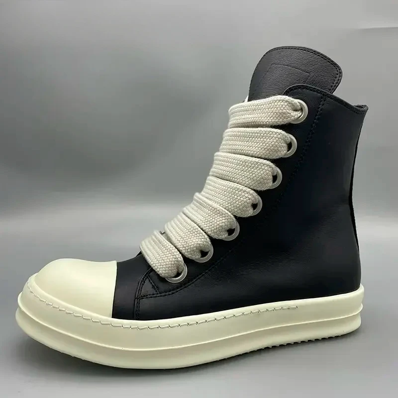 Rick Vintage sepatu kets kulit asli pria wanita, sepatu bot pendek renda Jumbo, sepatu Sneakers kasual mewah untuk pria dan wanita