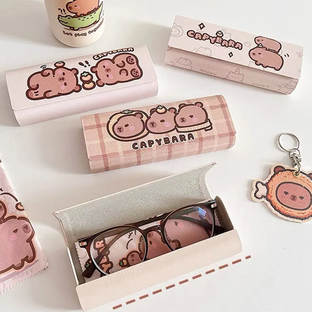 Boîte à lunettes en cuir PU Capybara, poudres à lunettes, supports de lunettes de myopie de dessin animé, étui de rangement portable, protecteur, drôle